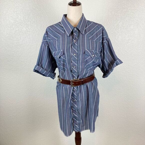 Vintage Wrangler Short Sleeve Pearl Snap Mens 2XL Western Plaid Shirt Dress READ - Picture 7 of 10